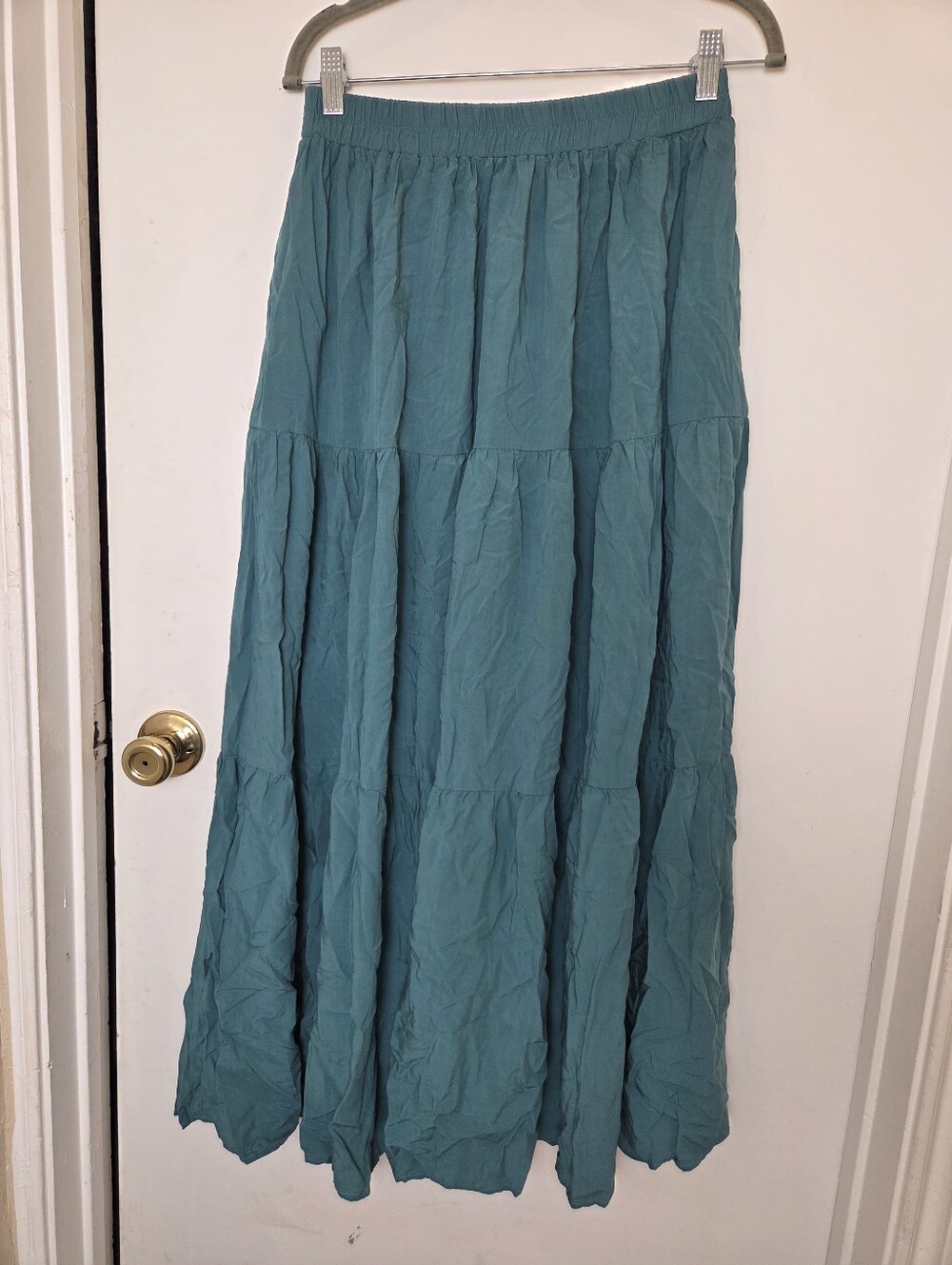 Scarlet Darkness Renaissance Maxi Skirt Size M Teal Green Tiered Boho Smocked